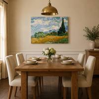 Impression sur toile Van Gogh Champêtre avec cyprès, Peinture à l'huile classique, Ciel bleu, Impressionniste, Art mural encadré
