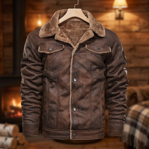 Veste en toile de polyester/coton écologique vintage pour homme, doublure en fausse fourrure, capuche, logo sur le devant, style motard, vêtements d'extérieur d'hiver - Product Image 6