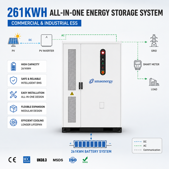 SMSenergy 261kWh LiFePO4 Commercial Industrial off Grid Energy Storage Container Battery System