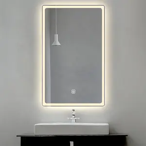 Espelho retangular inteligente do banheiro, grande iluminação do tela do toque do hotel