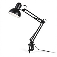 Lampe de bureau LED Joystar moderne blanche à piles, bras long réglable en fer noir, lampe de lecture à clipser pour chambre et bureau