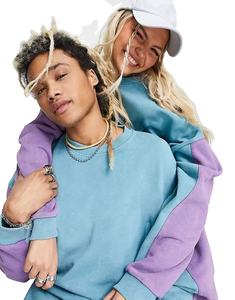 Yingling Vintage sudadera empalme Color bloque cuello redondo sudadera 100% algodón gota hombro sudadera - Product Image 3