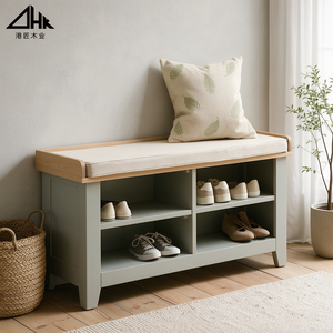 Banc à chaussures en bois avec siège rembourré, étagères de rangement ouvertes, organisateur de chaussures pour entrée, couloir, hall d'entrée, chambre à coucher - Product Image 2