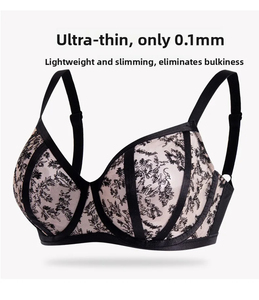 Reggiseno <span class=keywords><strong>Minimizer</strong></span> Sexy in Pizzo Trasparente da Donna 75D-95K Senza Imbottitura <span class=keywords><strong>con</strong></span> <span class=keywords><strong>Ferretto</strong></span>, Traspirante, Ricamo Floreale, Lingerie Taglie Forti - Product Image 3