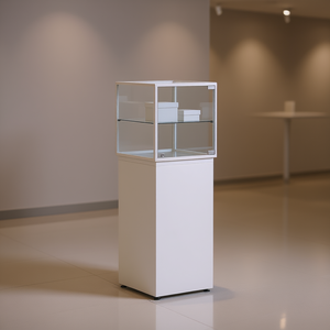 Vitrina Blanca de 43x43x135cm con Puerta Abatible con Cerradura y Vidrio Templado - Product Image 3