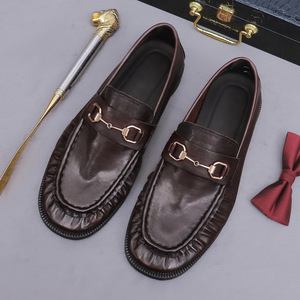 Mocasines de Cuero Marrón para Hombre, Punta Redonda, Sin Cordones, Entresuela Acolchada de EVA, Suela de Goma, para Todas las Temporadas, Zapatos de Vestir para Oficina y Carrera - Product Image 1