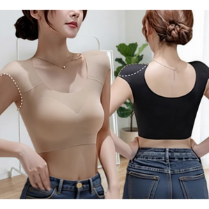 Sujetador sin aros de nailon fino con relleno, diseño de hombros en ángulo recto, top de lencería sexy con efecto push-up - Product Image 1