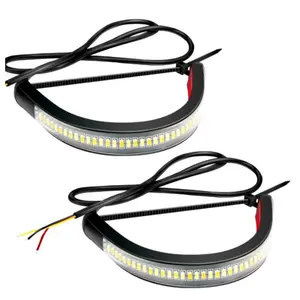 Universele Sequentiële Led Motorfiets Richtingaanwijzer & Drl Amber Wit Moto Flasher Ring Vorkstrip Lamp Knipperende Blinker 12V