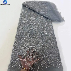 Sinya Đẹp 3D Sequins Pháp <span class=keywords><strong>Net</strong></span> Ren 5 Yards Nặng Đính Cườm Ren Vải Chất Lượng Cao Bridal Wedding Dress Ren - Product Image 3