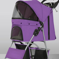 Poussette pliable 4 roues pour animaux de compagnie, portable, imperméable, avec panier de rangement, housse en maille respirante et fermeture éclair