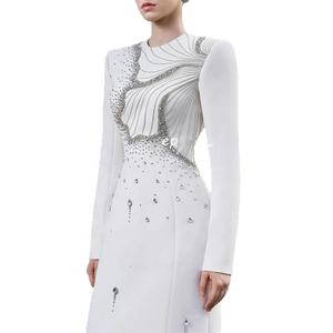 欧迪娜冬季串珠钻石长袖加大码会议婚宴晚宴优雅派对女式长裙 - Product Image 3