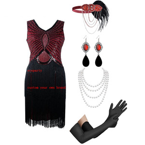 Ecoparty <span class=keywords><strong>taglie</strong></span> <span class=keywords><strong>forti</strong></span> 3XL abito Flapper da <span class=keywords><strong>donna</strong></span> 1920 anni Vintage con paillettes stile Deco con frange - Product Image 1