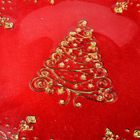 Assiettes de présentation rondes en verre sans plomb, motif tourbillon rouge, pour Noël, vente en gros, pour événements, décoration de table de luxe