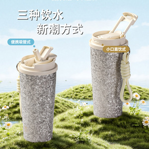 Portable Double-Walled Vacuum Insulated Coffee Cup With Carrying Strap Gift Size 500Ml Straw Cap - Product Image 4