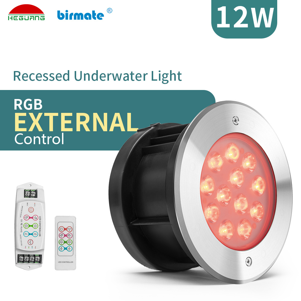 12W DC24V SS316L RGB External Control Round Recessed Led Swimming Pool Underwater Lights