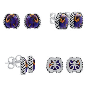 Purple copper Turquoise <b>Stud</b> Earrings 925 <b>Sterling</b> <b>Silver</b> Bohemian Style Bezel Setting Women's Everyday Wear - Product Image 5