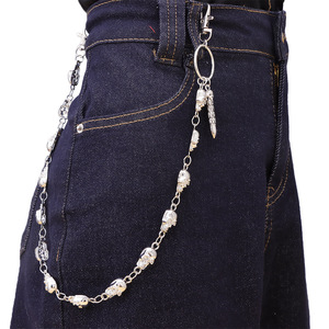 Cadena de cintura de calavera metálica, plata tibetana, unisex, estilo hip hop, cadena corporal de moda para uso diario, diseño de esqueleto de una sola pieza - Product Image 1
