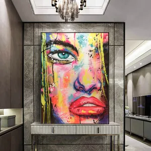 Woman Face Oil Painting Graffiti Pop Street Wall Art Pictures for Home Decor Caudros Living Room Decoration