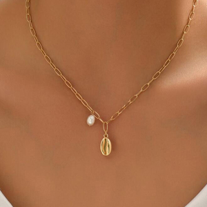 Peishang, joyería al por mayor, Plata de Ley 925 chapada en oro, collar con forma de concha de perla de agua dulce Natural de verano para mujer - Product Image 2