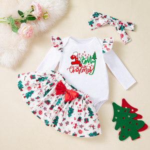 <span class=keywords><strong>Tenue</strong></span> de Noël pour bébé fille, body à manches longues avec imprimé Père Noël et jupe en tulle rouge + bandeau, 0-24 mois, robe de fête de Noël - Product Image 3