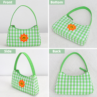 Tas Selempang Motif Bunga Matahari Gingham Hijau Lucu Y2K Retro Kotak-kotak untuk Bordir Wajah Resleting Poliester untuk Wanita Musim Panas