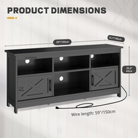 Mueble para TV Negro para Sala de Estar, Centro de Entretenimiento con Gabinetes de Almacenamiento, Tomacorriente y Luz LED, Consola para TV con Puertas Corredizas