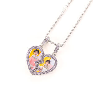 Hip Hop imán roto amor foto colgante moda marca personalidad Micro incrustaciones circón marco collar - Product Image 1