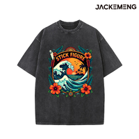 T-shirt en coton délavé oversize avec imprimé citation « Stick Figure » sur le thème du surf, style streetwear rétro décontracté, vente en gros depuis l'entrepôt américain