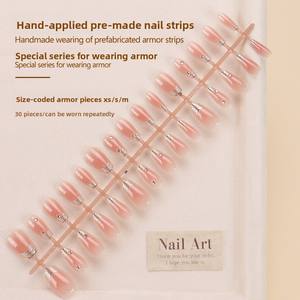 Ongles à presser tendance en gros, collection Automne/Hiver, courts, style French, effet blush, motif œil de chat, forme carrée - Product Image 3