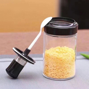 Glass Spice Container With Flip Top Lid Cylinder Shape Airtight Freshness Preservation For Kitchen Minimalist Design With Spoon - Product Image 1