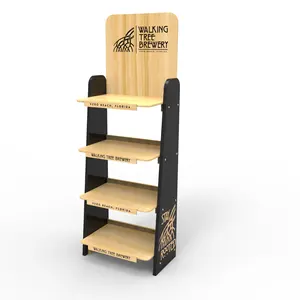 Customizable store wood display rack for displaying beer laminated shelves