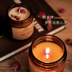 Velas Aromáticas con Pétalos de Flores Secas, Cera de Soja, Botella de Vidrio, Sin Humo, Fragancia para el Hogar, Mediana 100g, Grande 200g - Product Image 1