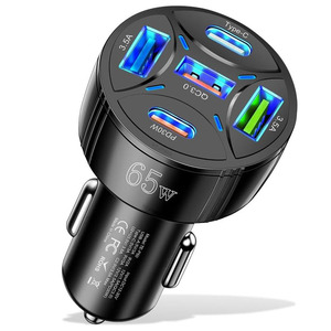 สินค้ามาใหม่ P50 PD65W QC3.0 5V/3A ที่ชาร์จในรถยนต์แบบเร็วพิเศษ 5 พอร์ต อะแดปเตอร์ USB Type C สำหรับโทรศัพท์มือถือและหูฟัง - Product Image 5
