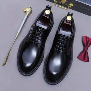Luxurious Glossy <b>Men's</b> Leather <b>Shoes</b> Retro British Style Genuine Leather <b>Shoes</b> with <b>Shiny</b> Surface Handmade Derby <b>Shoes</b> for <b>Men</b> - Product Image 5