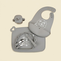 Ensemble d'assiettes à ventouse en silicone à motifs d'animaux de dessin animé, ustensiles en silicone de qualité alimentaire pour enfants, vaisselle personnalisée pour bébés