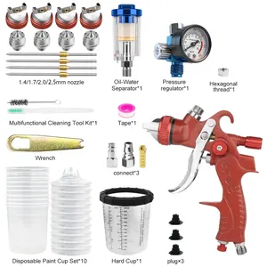 Pistolet de pulvérisation HVLP H2008 avec buses de 1,4/1,7/2,0/2,5 mm, aérographe, 10 gobelets jetables de 650 ml, régulateur d'air pour pistolet de peinture, outils pour la maison, rouge - Product Image 5