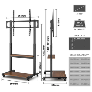 Chariot <span class=keywords><strong>TV</strong></span> mobile réglable <span class=keywords><strong>en</strong></span> hauteur avec roulettes et gestion des câbles, couleur noyer noir, meubles de salon - Product Image 3