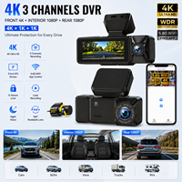 Caméra embarquée 4K Ultra HD 3 canaux (avant, arrière, habitacle) avec Wi-Fi 5 GHz, GPS, vision nocturne, moniteur de stationnement et capteur G - Enregistreur vidéo de voiture