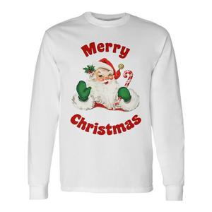 Maglietta a maniche lunghe con Babbo Natale vintage, design tradizionale in tessuto tri-mix - Product Image 1