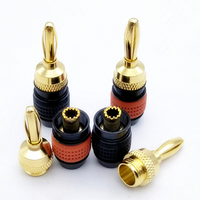 Connecteur audio haut-parleur mâle fiche banane 4mm en cuivre plaqué or avec anneaux noirs et rouges
