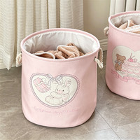 Panier à linge pliable rond avec poignées, imprimé lapin et ours de dessin animé rose mignon, pour jouets d'enfants et vêtements sales