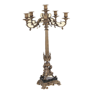 เชิงเทียนทองเหลืองสไตล์โรโคโคโบราณแบบยุโรป 5 แขน จำนวน 1 ชิ้น สำหรับตกแต่งบ้านและศาสนา - Product Image 1