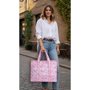 Bolso de Playa Acolchado de Algodón Bohemio Blanco con Cierre de Cremallera, Ecológico y Duradero, Estilo de Moda para Todas las Estaciones - Product Image 2