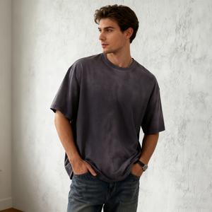 TKAN613D Sudadera de punto de algodón 100% de 320 GSM de alto gramaje, estampada, estilo urbano, deportiva, vintage, con cuello redondo, lavado ácido en aerosol, oversize y hombros caídos - Product Image 1