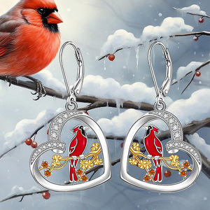 Boucles d'oreilles pendantes en forme de cœur d'hirondelle et de fleur de prunier pour femmes, bijoux ethniques tendance - Product Image 5