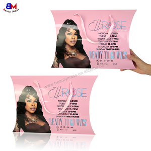 Boîtes à perruques de luxe en gros Emballage de logo personnalisé Boîte d'oreiller Boîte-cadeau avec poignée Emballage de paquet de cheveux - Product Image 5