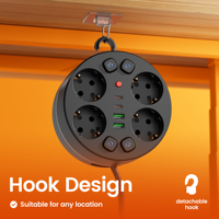 Multiprise avec 4 prises secteur et chargeur USB intégré, cordon rétractable, interrupteurs indépendants, norme UE, pour la maison et le bureau