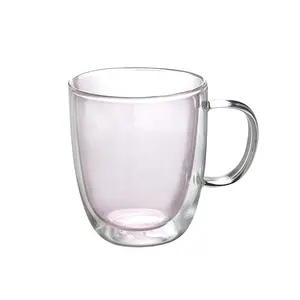 De borosilicato resistente al calor de vidrio de 530ml de doble capa taza de color del trazador de líneas con taza de café de gran capacidad doble pared de vidrio taza