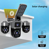 Cámara de Seguridad Exterior de 3 Lentes con Luz LED, 6MP, Seguimiento de Movimiento, Impermeable, Inalámbrica, 4G, WiFi, Solar, CCTV