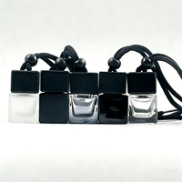 Flacon diffuseur de parfum suspendu carré vide de 8 ml, transparent dégradé noir, avec bouchon en bois, personnalisable